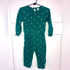 Old navy 18-24 month baby girl cotton polka dot jumpsuit green/gold
